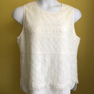 CHICOS Black Label Cream lace overlay top shell 2